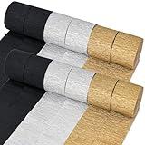 JOHOUSE 12 Rolls Crepe Paper Streamers, Black Gold Silver Crinkled Paper Crepe Paper Rolls Party Decorations for Party Birthday Wedding 1.8 Inch x 82 Ft/Roll