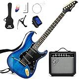 MUSTAR Electric Guitar Kit with 25W Amplifier, 39 Inch Full Size Solid Wood Electric Guitar Beginner Kits, Gig Bag, Tuner, Capo, Strap, Cable, Picks, Birthday Holiday Gifts (BLUE)