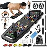 Push Up Board,Home Gym,Portable Exercise Equipment,Pilates Bar & 20 Fitness Accessories with Resistance Bands & Ab Roller Wheel,Full Body Workout at Home