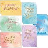 ceiba tree New Year Cards 24 Pack Gold Foil New Years Greeting Card Assorted with Envelopes and Stickers for Office Business