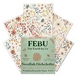 FEBU Swedish Dishcloths for Kitchen | 5 Pack Watercolor Dish Towels | Reusable Paper Towels Washable | Non-Scratch Cellulose Sponge Cloths | No Odor, Biodegradable, Swedish Cloths