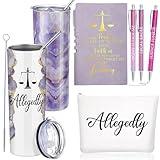 Domensi 6 Pcs Funny Allegedly Lawyer Gifts Christmas Judge Gift 20 oz Marble Sign Tumbler Makeup Bag Notepad Ballpoints for Law Paralegal Law School College Teacher Student Gift(Purple)