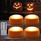 HOME MOST 4-Pack Halloween LED Pumpkin Lights Battery Operated - Orange Pumpkin Lights with Timer and Remote Halloween Decor - Halloween Jack-O-Lantern Decoration Outdoor - Flameless Pumpkin Candles