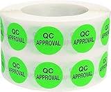Quality Control Approval Stickers, QC Tester Labels on Fluorescent Green Paper, Suitable for Warehouse and Manufacturing, 1/2 Inch Round, 1000 Labels Per Roll