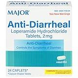 Major Anti-Diarrheal Loperamide Hydrochloride Tablets, 2 mg - Helps Control The Symptoms of Diarrhea - 24 Caplets (1 Pack)