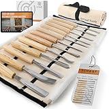 Schaaf Wood Carving Tools Set of 12 Chisels with Canvas Case | Wood Chisels for Woodworking | Wood Working Tools and Accessories | Wood Carving Chisels | Razor Sharp CR-V 60 Steel Blades | Wood Chisel