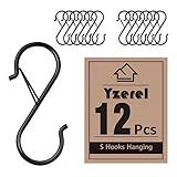 Yzerel 12Pcs S Hooks Hanging Safety Buckle - 3.5 inch Heavy Duty S Hooks,Hanging Plants for Closet Hooks, Clothes, Kitchen Utensil, Pots and Pans, Bags (Black)