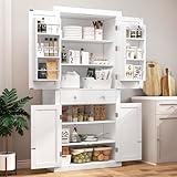 usikey 72” Kitchen Pantry Cabinet, Tall Storage Cabinet with 4 Doors and 1 Drawer, Kitchen Cabinet, Cupboard with 6 Hanging Shelves and Adjustable Shelves for Kitchen, Dining Room, Living Room, White