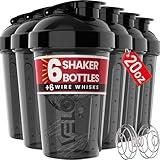 VELOMIX -6 PACK- 20 OZ Protein Shaker Bottles for Protein Mixes, Shaker Cups for Protein Shakes, Small Shaker Bottle Pack, Shaker Cup, Shakers for protein Shakes (20 OZ - 6 PACK BLACK)