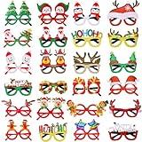 Thuodo 24Pcs Christmas Glasses Glitter Party Decorations Eyeglasses Frames, Costume Eyeglasses for Christmas Parties Holiday Favors Photo Booth Novelty Toy Glasses Cosplay (One Size Fits All)