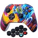 YoRHa Printing Rubber Silicone Cover Skin Case for Xbox One S/X Controller x 1(Colourful Stream) with Thumb Grips x 10