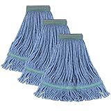 ONESIMUS 16oz Pack of 3 Heavy Duty Cotton Looped End Mop Head Replacements, String Mop Head for Commercial&Residential Floor Cleaning, Industrial Wet Mop Head Refills - Blue Washable&Reusable Mop
