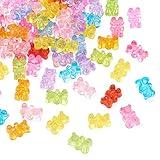 FASHEWELRY 200pcs Clear Acrylic Bear Beads Mixed Color Transparent Gummy Bear Spacer Beads Mini Cute Bear Loose Beads Bulk for Bracelet Necklace Earring Jewelry Making