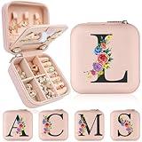 Initial Travel Jewelry Case, Small Travel Jewelry Organizer Box for Women, Personalized Graduation Birthday Gifts for Her Mom Kids Necklace Earring Ring Organizer Teen Girl Trendy Stuff Pink - L