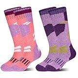 DoSmart Kids Merino Wool Snow Socks,Boys Girls Toddlers Winter Warm Thermal Skiing Snowboarding Skating (2 Pair Pink/Purple,8-12 Years)