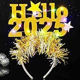 DRESBE Light Up 2025 New Year Headband LED Happy New Year Headbands NYE Party Favors Hair Accessories for Women (Gold)