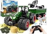 Uarzt Remote Control Tractor Toy, Kids RC Tractor Set & Truck and Trailer Front Loader - Metal Car Head/8 Wheel/Light, Toddlers Farm Vehicle Toys for 3 4 5 6 7 8 9 Year Old Boys Girls Birthday Gift