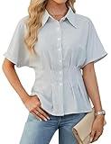 BMJL Womens Business Casual Outfits Dressy Casual Blouse Summer Button Down Peplum Tops Striped Shirts 2025（XL,White Stripes）