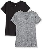 Amazon Essentials Women's Tech Stretch Short-Sleeve V-Neck T-Shirt (Available in Plus Size), Pack of 2, Black/Dark Grey Space Dye, Large