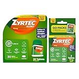 Zyrtec 24 Hour Allergy Relief Tablets, Indoor & Outdoor Allergy Medicine with 10 mg Cetirizine HCl Antihistamine for Allergies, Bundle of one, 30 ct Bottle & Three,1 ct Travel Packs