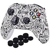 YoRHa Printing Rubber Silicone Cover Skin Case for Xbox One S/X Controller x 1(Flowers&White) with PRO Thumb Grips x 8