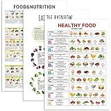 Lincia 3 Pcs Healthy Food Chart Nutrition Poster Vitamin Abstract Wall Art Fruits and Vegetables Chart Vertical Poster for Kitchen Classroom Office Unframed