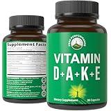 DAKE Vitamin Supplement. Vitamin D 5,000 iu + Vitamin A + Vitamin K + Vitamin E In 1 Vegan Capsule. ADK Vitamin Supplement With E. D3 K2. Essential Vitamins For Mood, Immune, Bone, Vision, Heart