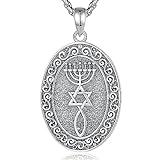 EUDORA S925 Sterling Silver Messianic Seal Necklace for Women Men,Messianic Judaism Grafted-in Symbol Pendant Amulet Christianity Jewelry for Protection Religion Spiritual Gift for Men Women, 20+2inch