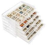 Watpot Acrylic Jewelry Box with 5 Drawers, Clear Earring Storage Organizer Display Case for Women Girls, Beige