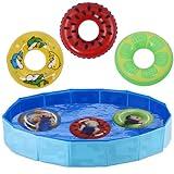 Bearded Dragon Swimming Pool with Inflatable Float Set - Foldable Collapsible Bathing Cooling Pool Bath Tub Reptile Collar Ring for Lizard Amphibians Grooming Health Supplies (30x10cm(11.8''x3.9''))