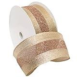 Morex Ribbon 7724.60/20-430 Wired Dimensions 2.5" X 20 YD Wired Ribbon, Blush/Gold, Arts & Crafts Roll for Wedding Decor and Christmas Decor, Rustic Christmas Decorations Indoor Home Decor