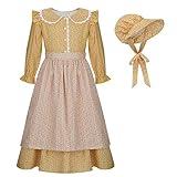 SOLOTIMES Kids Pioneer Prairie Pilgrim Costume Dress Girls Yellow Blue 1800s Village Floral Colonial Halloween Cosplay Outfit (150 (11-12 years), Yellow)