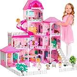 Seifar Doll House for Girls with Light,10 Rooms Dollhouse with Dolls Figure, Puppies, Furnitures, Accessories, Playhouse Gift for Kids 3 4 5 6 7 8 9 10 Year Old