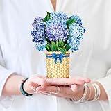 Freshcut Paper Pop Up Cards, Mini Nantucket Hydrangeas, 6 Inch Mini Sized Forever Flower Bouquet 3D Popup Greeting Cards, Birthday Cards, Thank You Card, Blank Notecard & Envelope