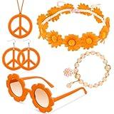 Tondiamo 5 Pcs Kids Hippie Costume Accessories 60s 70s Toddler Girl Outfit Boho Peace Sign Daisy Flower for Halloween Cosplay(Orange)