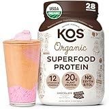 KOS Vegan Protein Powder Erythritol Free, Chocolate - Organic Pea Protein Blend, Plant Based Superfood Rich in Vitamins & Minerals - Keto, Dairy Free - Meal Replacement for Women & Men, 28 Servings