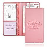 Car Registration and Insurance Card Holder - Leather Vehicle Glove Box Automobile Documents Paperwork Wallet Case Organizer for ID, Driver's License, Key Contact Information Cards - Men&Women