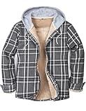 IVUMA Mens Long Sleeve Sherpa Fleece Flannel Button Down Lined Shirts Plaid Jackets with Pocket,Grey M