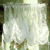 FADFAY Balloon Curtain Adjustable Tie-Up Off White Lace Semi Sheer Window Curtain Shade European Style Embroidered for Living Room Bedroom 1 Panel 78''59''