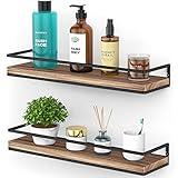 Meangood Floating Shelves Wall Mounted Set of 2, Rustic Wood Wall Storage Shelves for Bedroom,Living Room,Bathroom, Kitchen Torched Wood