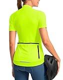 Women's Cycling Jersey Short Sleeve Bike Shirts Full Zipper Bicycle Biking Tops with Pockets Road Mountain Riding(FluorescentYellow,L)
