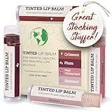 Tinted Lip Balm by Earth’s Daughter Stocking Stuffers – 4 Pack of Assorted Colors – Beeswax, Coconut Oil, Cocoa Butter, Vitamin E – Moisturize and Beautify – Paraben Free