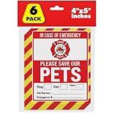 Pet Alert Safety Fire Rescue Sticker, 4"x5" 6pack - Save Our Pets Emergency Pet Inside Decal - in Case of Emergency Danger Pet in House Home Window Door Sign