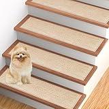 Stair Treads Non Slip, Carpet for Wooden Steps, Stair Runner Indoor for Kids Elders and Pets, Thicken Linen Surface with Self-Adhesive and Washable Backing, 15 PCS 8" X 31" Beige