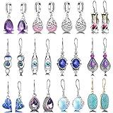 12 Pairs Teardrop Druse Crystal Drop Dangle Earrings for Women Cubic Zirconia Huggie Hoop Earring Jewelry Set Christmas Gifts (1)