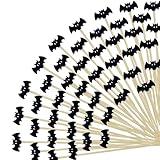 200Pcs Halloween Cocktail Picks,Halloween Bat Cupcake Toppers 4.7 Inch Bat Fruit Toothpick for Halloween Drink Fruit Dessert Decoration