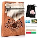 UNOKKI Kalimba 17 Key Thumb Piano, Portable Mahogany Mbira Finger Piano with Instruction, Carrying Bag, Tune Hammer, Holiday Gift for Kids & Adults on Christmas & Thanksgiving (Light Brown)