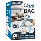 20 Pack Vacuum Storage Bags, Space Saver Bags (4 Jumbo/4 Large/4 Medium/4 Small/4 Roll) Compression for Comforters and Blankets, Sealer Clothes Storage, Hand Pump Included