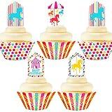 Carousel Circus Cupcake Toppers and Wrappers - 24 Cupcake Toppers and 24 Cupcake Wrappers - Carousel Party Supplies - Carousel Party Decorations - Circus Party Supplies - Multi Cupcake