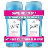 Secret Antiperspirant and Deodorant for Women, 24hr Sweat & Odor Protection, PH Balanced Protection, Gentle on Skin, Invisible Solid, Powder Fresh Scent, 2.6 oz (Pack of 2)